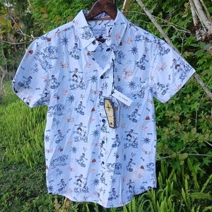 NWT Rocker Biker Skelton Bones Halloween Button Shirt Size Small